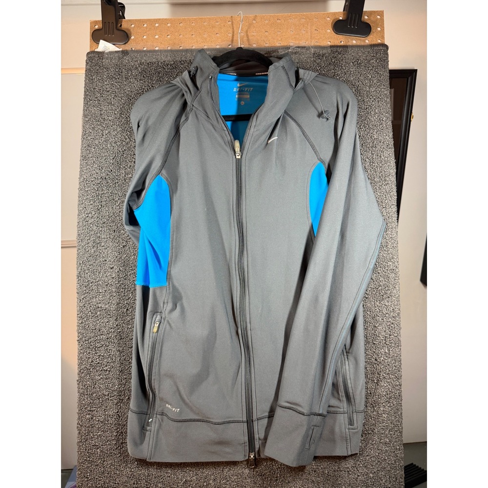 Nike Running Dri-FIT Jacket Mens XL Grey Blue Full Zip Hoodie 361